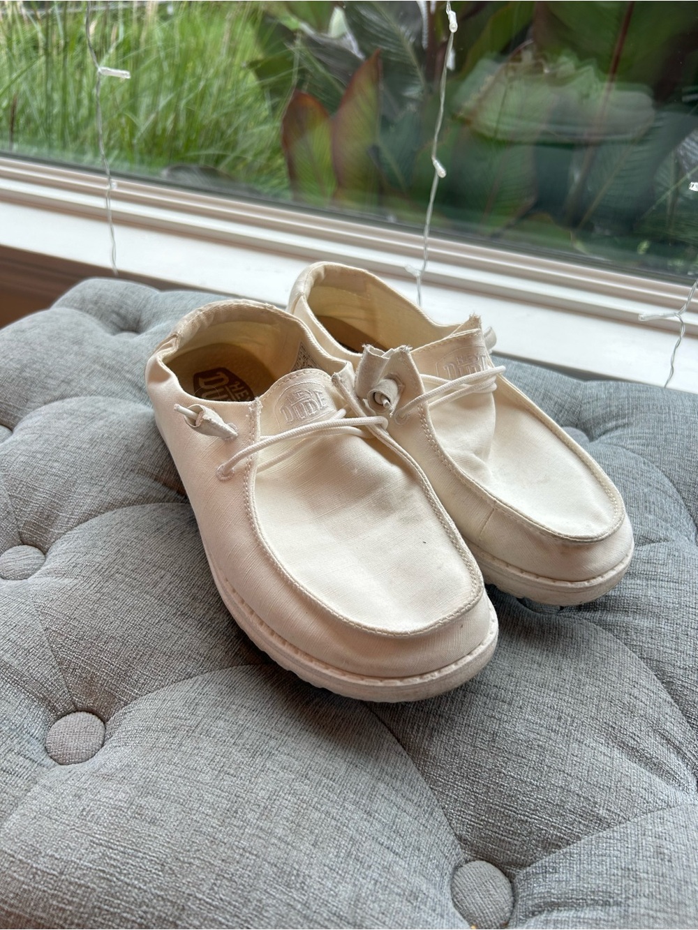 Hey Dude Cream Canvas Slip-On Shoes